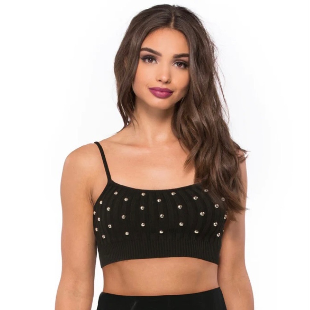 NBD Saffron Black Studded Crop Top NWT